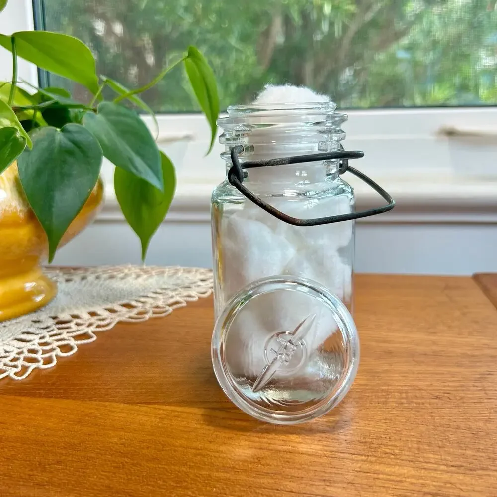 Vintage Clear Glass Wire Bale Jar – Apothecary Cotton Ball Jar